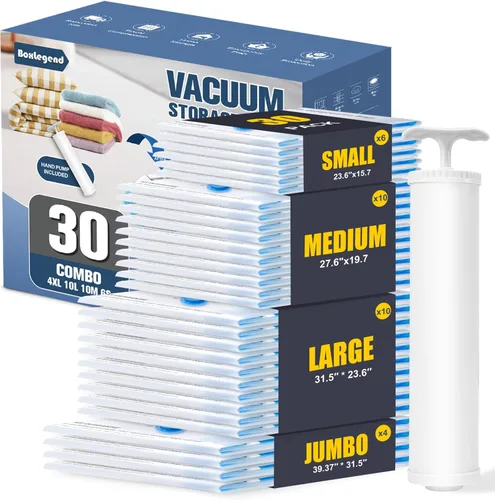 Miniatura 15 de BoxLegend Bolsas de almacenamiento al vacío con bomba de mano grande, 12 combinados (3 jumbo, 3 grandes, 3 medianas, 3 pequeñas) bolsas gruesas