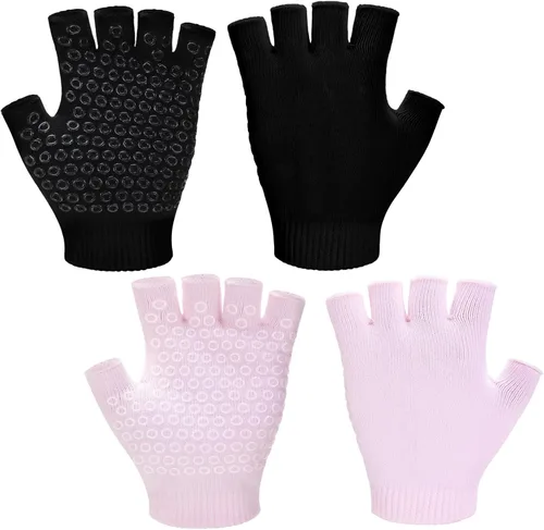 Miniatura 7 de Eurzom 2 pares de guantes de yoga antideslizantes para mujer, guantes de pilates sin dedos con agarres para yoga, fitness, entrenamiento, deportes
