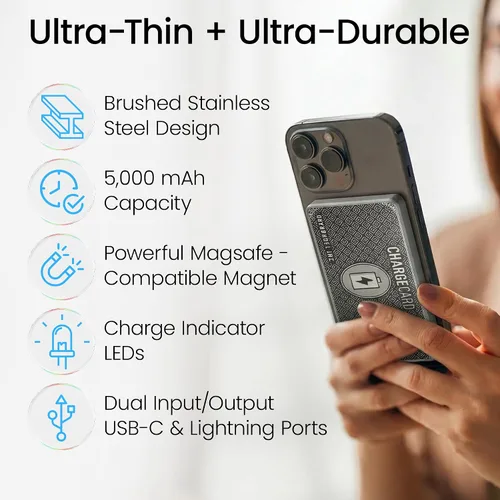 Miniatura 7 de AquaVault Chargecard Magsafe Cargador Portátil 5000mAh 20W Carga Rápida - Banco de Energía Magnético, Paquete de Batería Ultra-Delgado Compatible