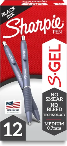 Miniatura 12 de Sharpie Bolígrafos de gel S-Gel, cuerpo blanco perla, tinta negra, punta media (0.028 in), 12 unidades – para diario, escritura, toma de notas