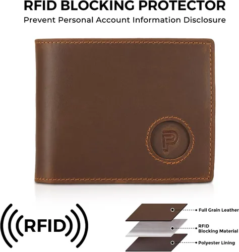 Miniatura 26 de Polare - Cartera plegable de piel de caballo loco natural para hombre, con bloqueo RFID