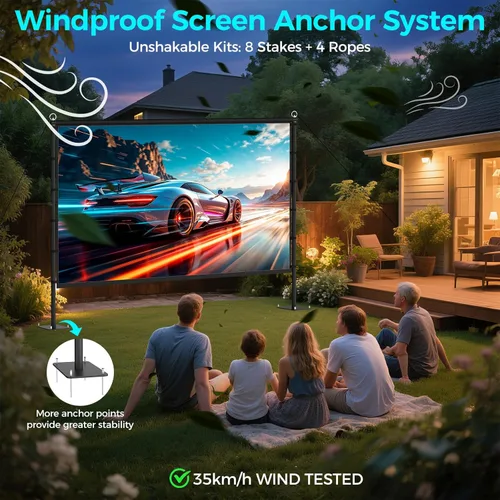 Miniatura 4 de Pantalla de proyector para exteriores con respaldo negro, pantalla de proyección portátil de 120 pulgadas con soporte, pantalla de película opaca