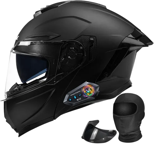 Miniatura 15 de Casco modular de motocicleta Bluetooth con doble visera antivaho multiventilación, diseño de cara completa, certificado ECE 22.06, forro extraíble G