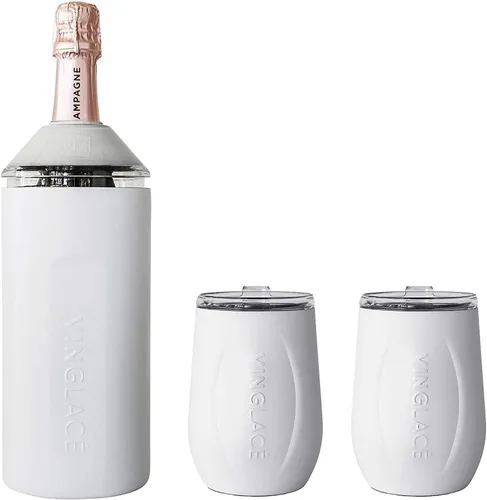 Miniatura 10 de Vinglacé Juego de regalo enfriador de botellas de vino, enfriador de vino portátil de acero inoxidable con 2 copas de vino sin tallo, color negro