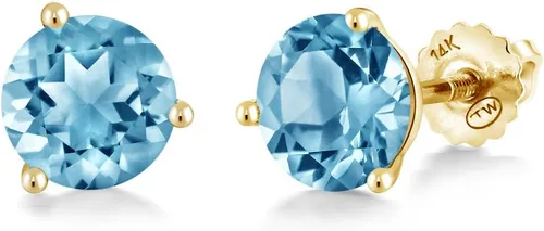 Miniatura 239 de Gem Stone King Aretes de Martini de oro amarillo de 14 quilates Aretes de tuerca de 3 puntas para mujeres y hombres Redondos de 0.236 pulgadas