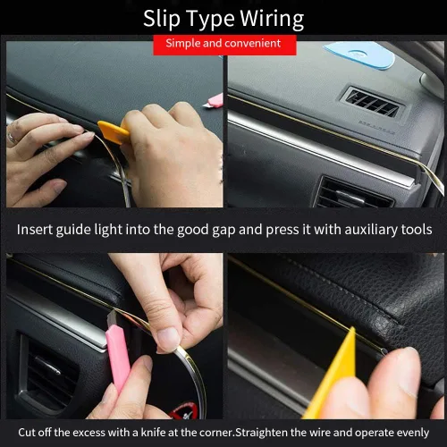 Miniatura 8 de Cable electroluminiscente de luz de neón de 16 pies y 12 V con protección de fusible para decoración interior de automóvil con borde de costura
