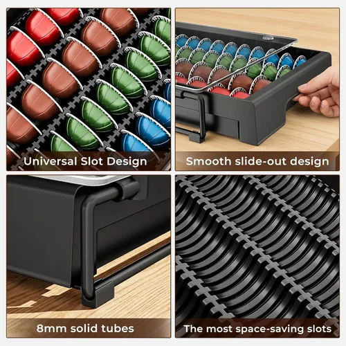 Miniatura 6 de EVERIE Organizador de Cristal Templado Soporte para Cajón Compatible con Cápsulas Nespresso Vertuo, Compatible con 40 Pods Vertuoline Grandes o 52