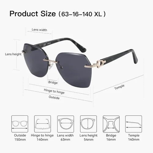 Miniatura 11 de ZENOTTIC Lentes de sol sin montura de gran tamaño para mujer, diseño geométrico de corte de diamante, lentes degradados, protección UV, tonos de moda