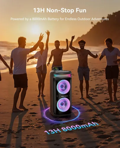 Miniatura 10 de GKD60 - Máquina de karaoke con 2 micrófonos inalámbricos para adultos, altavoz portátil de fiesta Bluetooth, sistema PA de potencia máxima de 500 W