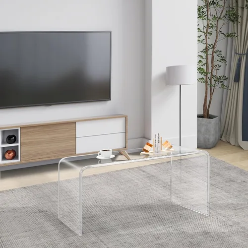 Miniatura 8 de Premium Mesa de Café de Acrílico de 32", Mesa de Café de Lucite Transparente para Sala de Estar, Mesa Central de Plexiglás Rectangular con Cascada
