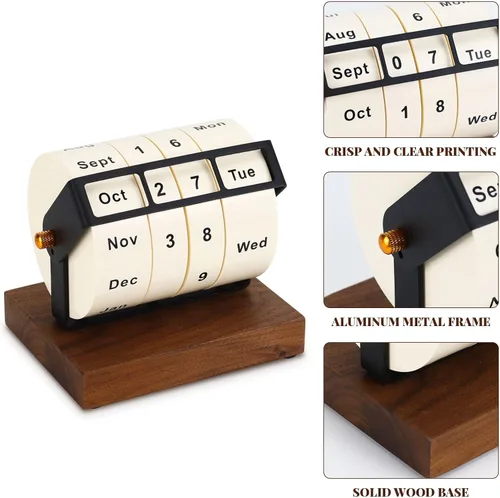 Miniatura 6 de Calendario perpetuo de madera para decoración de escritorio de oficina, calendario de escritorio perpetuo giratorio, calendario de escritorio