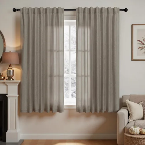 Miniatura 63 de KOUFALL Cortinas de lino azul marino de 84 pulgadas de largo, cortinas transparentes azul oscuro para sala de estar y dormitorio, medianoche