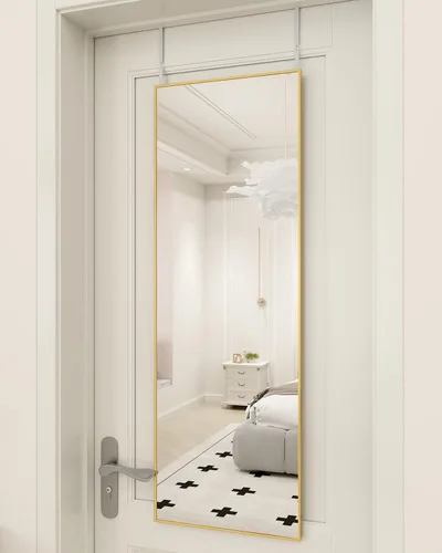 Miniatura 12 de BEAUTYPEAK Espejo de Puerta Ajustable en Altura de 16" x 50", Espejo Colgante de Cuerpo Entero Sobre la Puerta con Vidrio Templado Irrompible