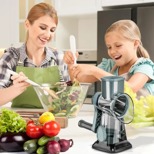 Miniatura 5 de XUANYILA - Rallador rotativo de queso con manivela de mano, rallador de queso vegetal para cocina, 3 cuchillas intercambiables para queso, patata