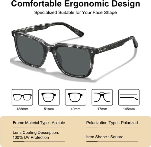 Miniatura 33 de Carfia Chic - Lentes de sol polarizados para mujer, protección UV400, marco de acetato pulido a mano