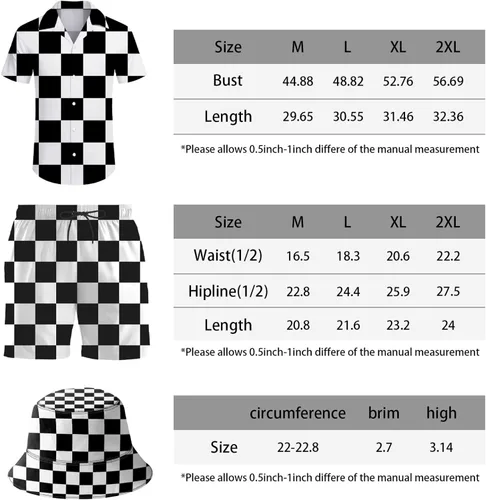 Miniatura 7 de ifamawlea Conjunto de 2 piezas para hombre, camisa hawaiana, pantalones cortos, camisa con botones y pantalones cortos con sombreros de pescador