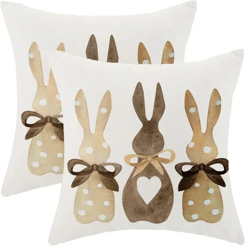 Miniatura 11 de CXMEIFLY Juego de 2 fundas de almohada de Pascua de 18 x 18 pulgadas para decoración vintage de conejo, con lazo de primavera, conejo, para Pascua02