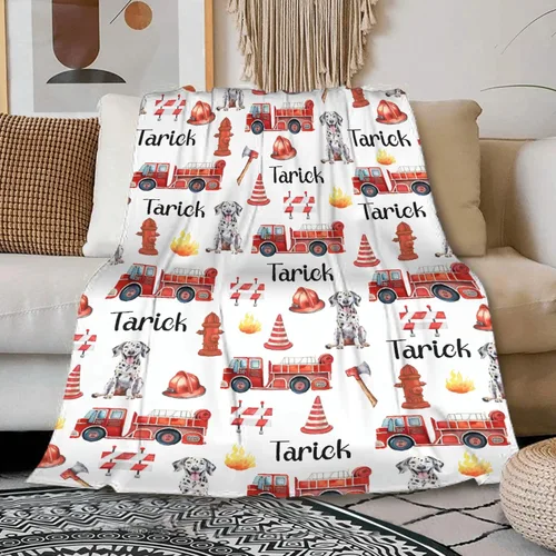 PANDASBLANKET Manta personalizada con nombre para niños, adultos, mascotas, camión de bomberos, automóvil, manta personalizada para cumpleaños,