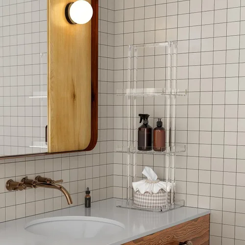 Miniatura 8 de Aquiver Organizador de ducha de acrílico de pie, soporte organizador de ducha de 3 niveles con asa, organizador de ducha esquinero para baño