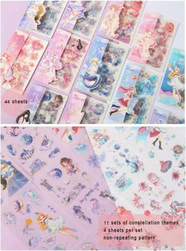 44 Hojas Pegatinas de Papelería de Chica Anime para Journaling - Pegatina Decorativa Esmerilada de PET para Calendario, Álbum de Recortes, Diario,