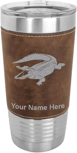 Miniatura 10 de LaserGram Vaso aislado al vacío de 20 onzas, cocodrilo, grabado personalizado incluido (piel sintética, estilo béisbol)