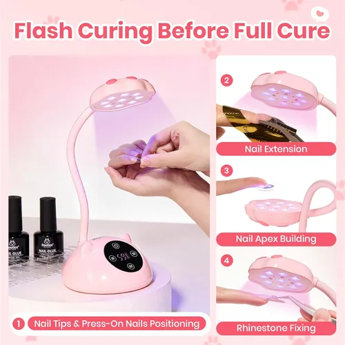 Miniatura 2 de Beetles - Lámpara de uñas de curado flash Meowgic StrawPurr UV, lámpara de uñas con cuello de cisne recargable, luz LED inalámbrica con pantalla