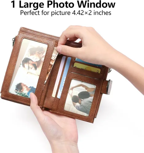 Miniatura 3 de GOIACII - Carteras para mujer con bloqueo RFID para tarjetas de crédito y 2 bolsillos con cremallera, cartera de cuero con 3 ventanas