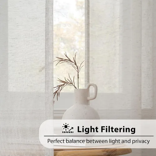 Miniatura 2 de FMFUNCTEX - Cortinas de lino transparentes para dormitorio, cortinas grises de 63 pulgadas de largo para sala de estar, cortinas de ventana mezcla