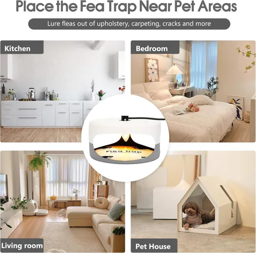Miniatura 7 de Paquete de 2 trampas para pulgas para el interior de tu hogar, mata insectos en la cama con 6 bombillas y 4 almohadillas adhesivas, trampa