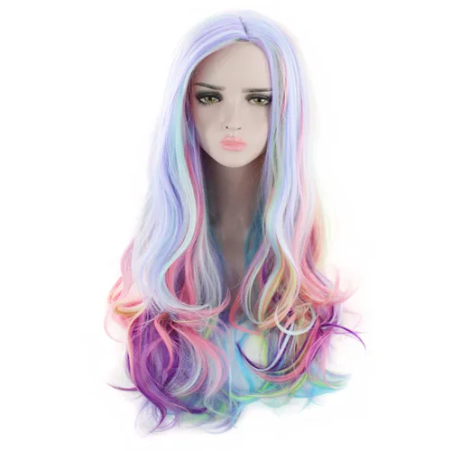 Miniatura 2 de AGPTEK Peluca de pelo largo y ondulado con arco iris, resistente al calor, para festivales de música, fiestas temáticas, bodas, conciertos, citas