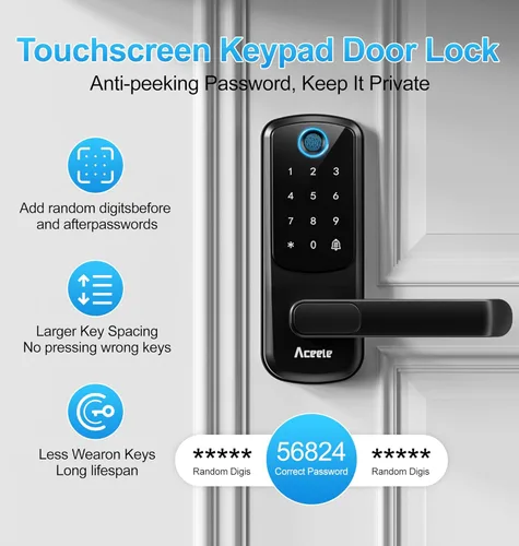 Miniatura 5 de Aceele Cerradura inteligente de puerta con huella digital sin llave, Wi-Fi integrado, cerradura electrónica para puerta delantera con teclado