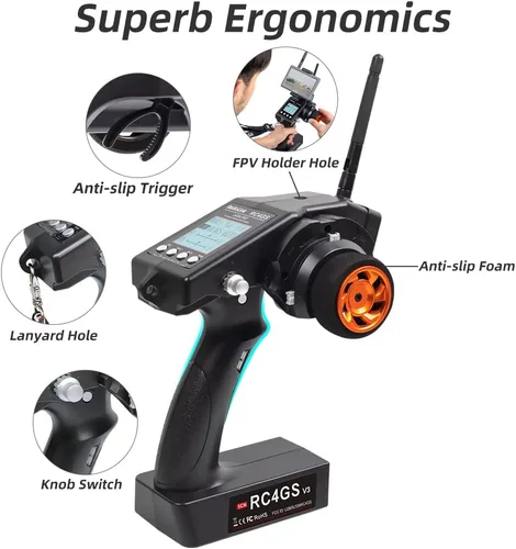 Miniatura 3 de Radiolink RC4GS V3 2.4G - Transmisor de radio RC de 5 canales y 2 receptores de giroscopio R6FG Combo de radio para camión oruga, coche, barco
