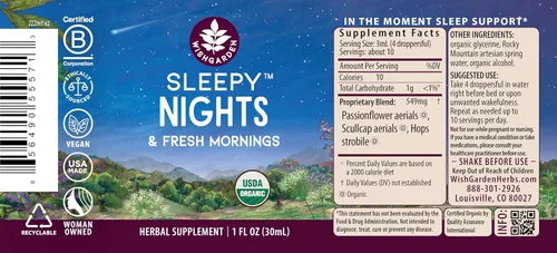 Miniatura 2 de WishGarden Herbs Sleepy Nights Suplemento de hierbas para dormir, pasiflor, lúpulo y Scullcap, gotas naturales para ayudar al sueño, apoya el ciclo