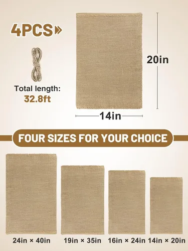 Miniatura 5 de ANPHSIN 4 bolsas transpirables de arpillera natural, 14 x 20 pulgadas, reutilizables, gruesas, yute, papa, cebolla, almacenamiento de alimentos