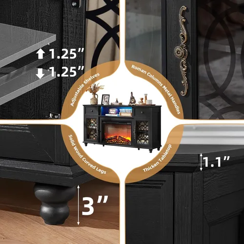 Miniatura 6 de Joaxswe - Soporte de TV estilo rústico con chimenea, centro de entretenimiento de 59 pulgadas con chimenea eléctrica y luces LED para televisores
