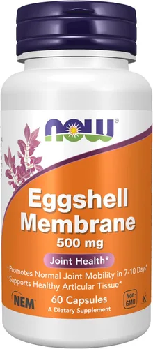 NOW Suplementos, Membrana de cáscara de huevo (una matriz biológica única compuesta de componentes principales de las articulaciones) 500 mg, 60