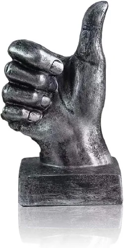 Miniatura 7 de Lependor Estatuas de escritorio de gestos de mano de poliresina plateada, decoración de escultura de dedo, dedos de plata de la victoria Dedos