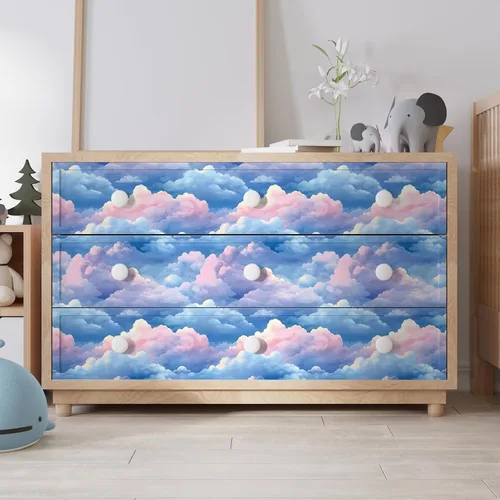 Miniatura 6 de VaryStyle Papel Tapiz Estético de Nubes Azul Brillante/Rosa Cielo Papel Tapiz Despegar y Pegar Papel de Contacto para Paredes Guardería 17.7"×118