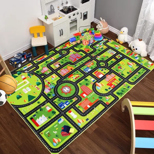 FairOnly Alfombra infantil de 3 x 5 pies para niños, alfombra de juego para la vida de la ciudad, alfombra educativa para el automóvil, alfombra de