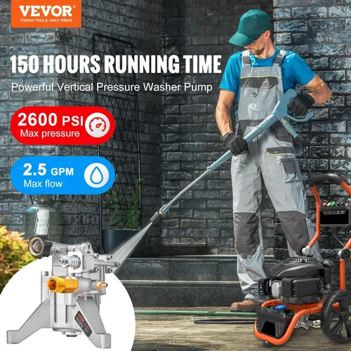Miniatura 2 de VEVOR Bomba de lavado a presión, eje vertical de 7/8 pulgadas, 3400 PSI, 2.5 GPM, kit de bombas de repuesto para lavadora eléctrica, bomba de lavado