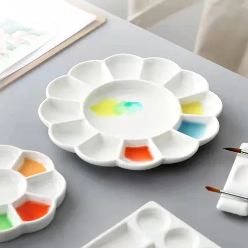 Miniatura 2 de Paleta de pintura de artista de porcelana de 13 pozos, paleta de acuarela de cerámica mezcladora, bandeja de mezcla para acuarela gouache acrílico