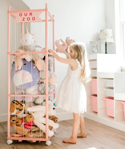 Miniatura 7 de Mloong Almacenamiento de animales de peluche, almacenamiento de zoológico de animales de peluche de madera, organizador de juguetes de ahorro
