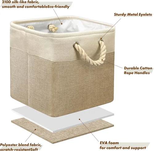 Miniatura 3 de Simple Houseware Cubos de almacenamiento de tela grandes de 13 x 13 pulgadas para armario y organizador de cubos, paquete de 3, color beige