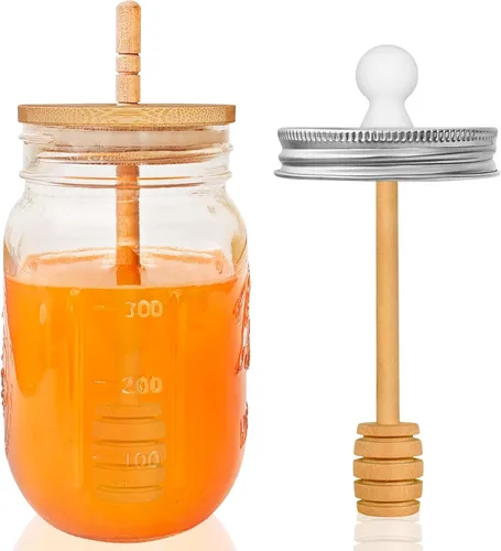 Miniatura 8 de Qinsihwn Paquete de 8 botellas de miel de plástico transparente de 16 onzas, contenedor de miel recargable de grado alimenticio, botella de miel