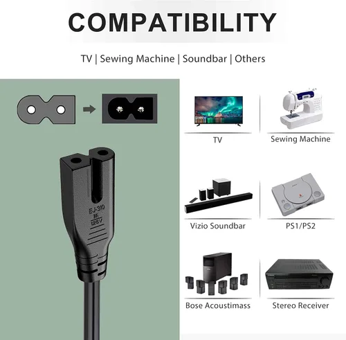 Miniatura 3 de Cable de alimentación polarizado extra largo de 6 pies para Vizio-LED-TV Smart-HDTV E-M-Series Barra de sonido Adaptador de 2 ranuras-AC-Cable