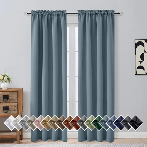 Miniatura 70 de OVZME Cortinas opacas turquesa para tratamiento de ventanas pequeñas, cortinas cortas con bloqueo de luz para ventana de cocina sobre el fregadero
