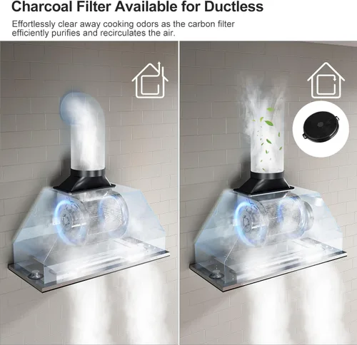 Miniatura 4 de IKTCH Nuevo inserto de campana extractora de 30 pulgadas, campana extractora sin conductos de 900 CFM con ventilador de 4 velocidades, acero Negro