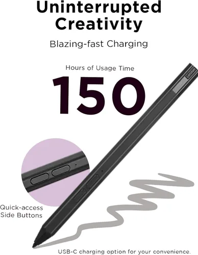 Miniatura 3 de Lenovo Precision Pen 2 (Laptop) – Carga USB-C – Reconocimiento de inclinación – El lápiz es compatible solo con ciertos dispositivos, Gris de Hierro