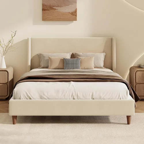 Miniatura 11 de Base de cama tapizada tamaño Queen, cabecera acolchada de 54" con respaldo geométrico, plataforma tapizada para dormitorio de niños, adolescentes