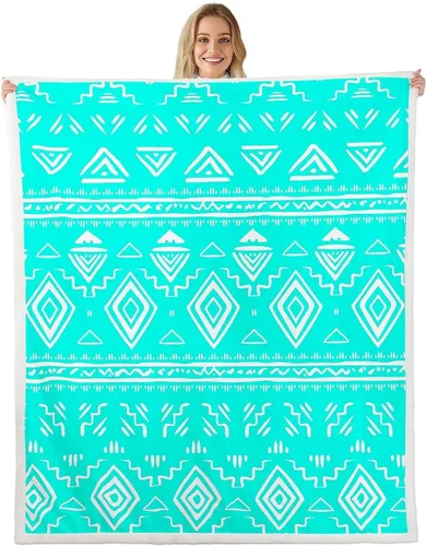 Miniatura 15 de Manta Decorativa Tribal Boho Azteca para Hombres y Mujeres, Manta de Vellón Étnica Bohemia Negro y Blanco de 50"X60", Manta Sherpa del Suroeste